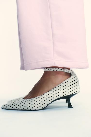 POLKA DOT LEATHER AND SHEEPSKIN HEELED SHOES - white de Zara - Image 1