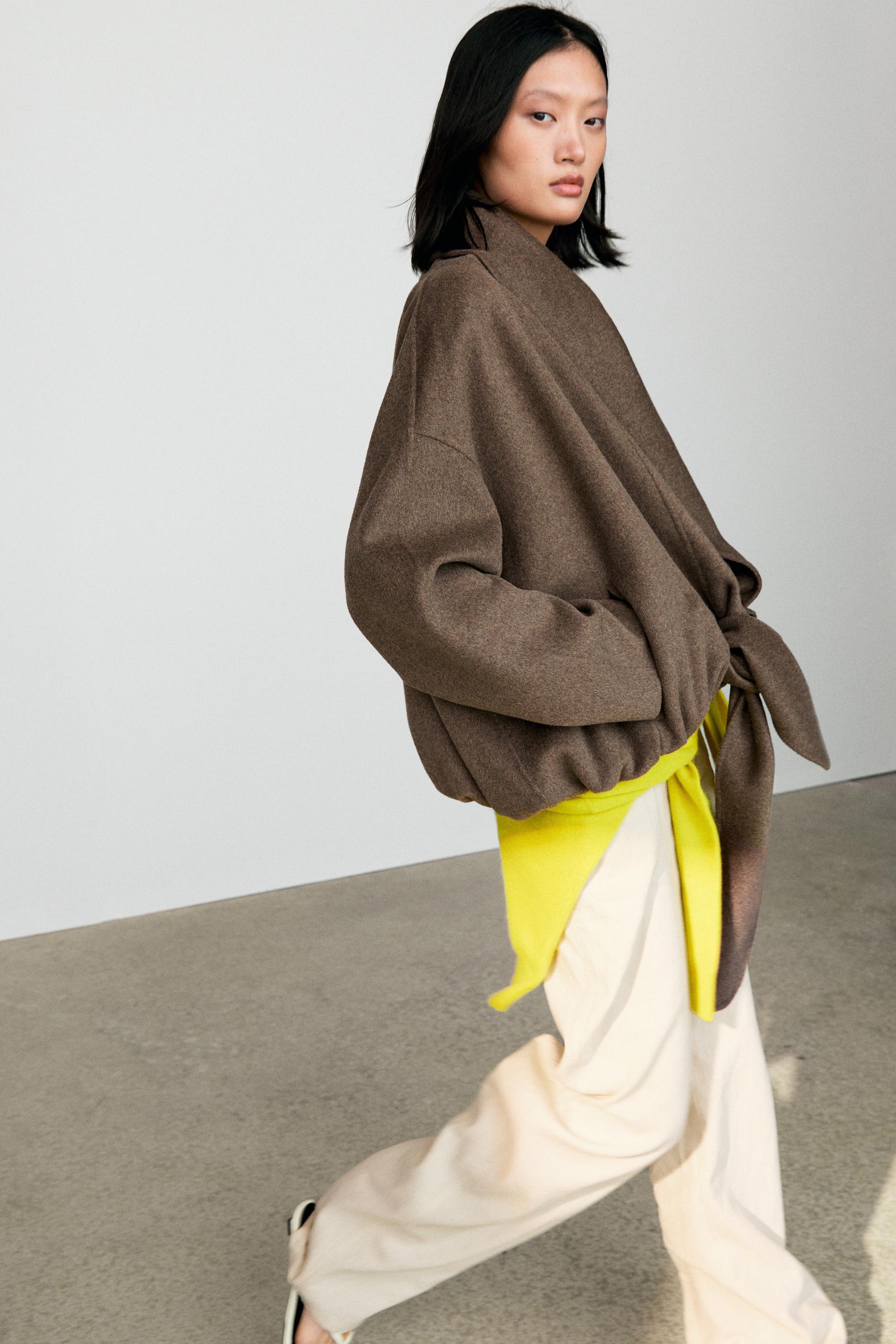 Wrap-style melange wool blend jacket — Black gold