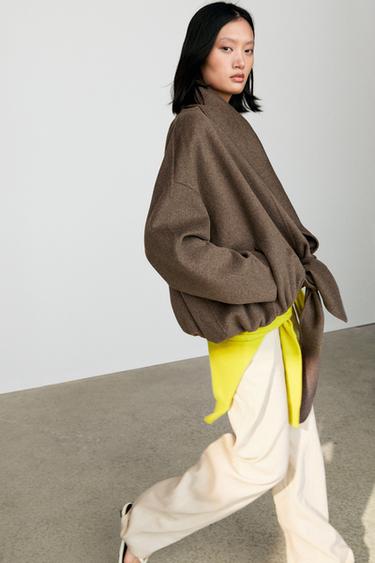 Wrap-style melange wool blend jacket — Black gold 1