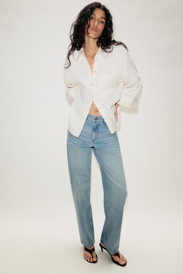 Zara Z1975 HI-RISE STRAIGHT JEANS - Light blue