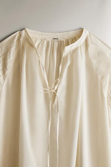 CHEMISE DE NUIT COTON DENTELLE AJOURÉE - Écru de Zara