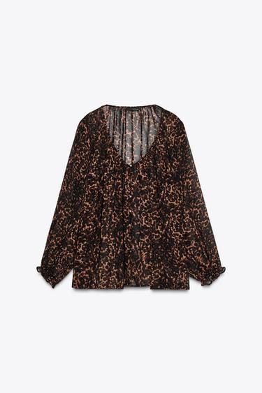 ANIMAL PRINT SEMI-SHEER BLOUSE - Leopard by Zara - Image 5