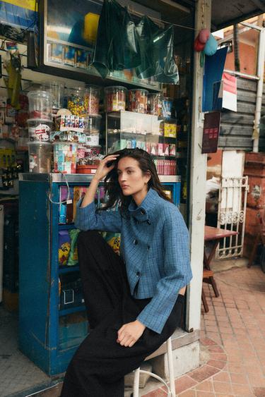 CHAQUETA ESTRUCTURA CUADROS - Azules de Zara