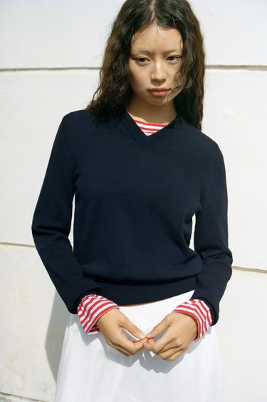 STRIPED COMBINED KNIT JUMPER - Navy blue by Zara