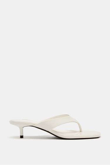 LEATHER HEEL SANDALS - Ecru White by Zara