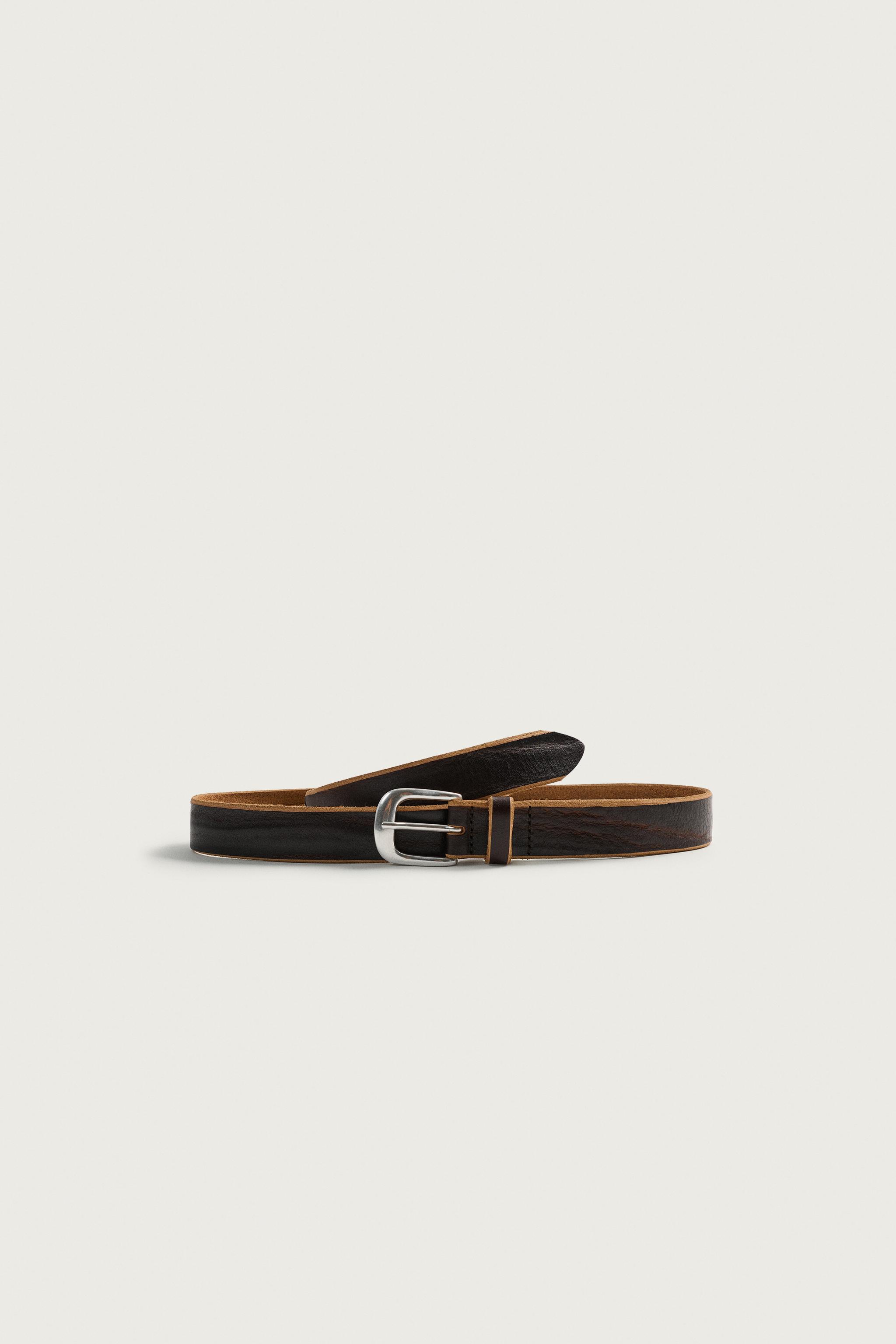 CONTRAST LEATHER BELT — Brown