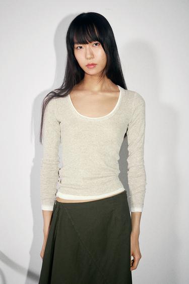 ダブルエフェクトＴシャツベージュマール0ZaraのダブルエフェクトＴシャツ - ベージュマール - 画像 0