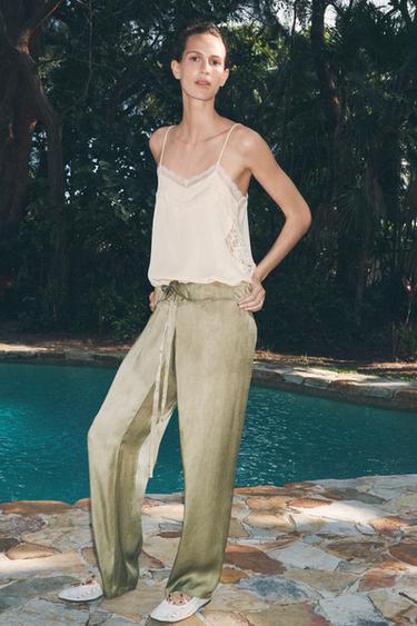 ZW COLLECTION FLOWING LOW-RISE TROUSERS - Khaki by Zara - Image 3