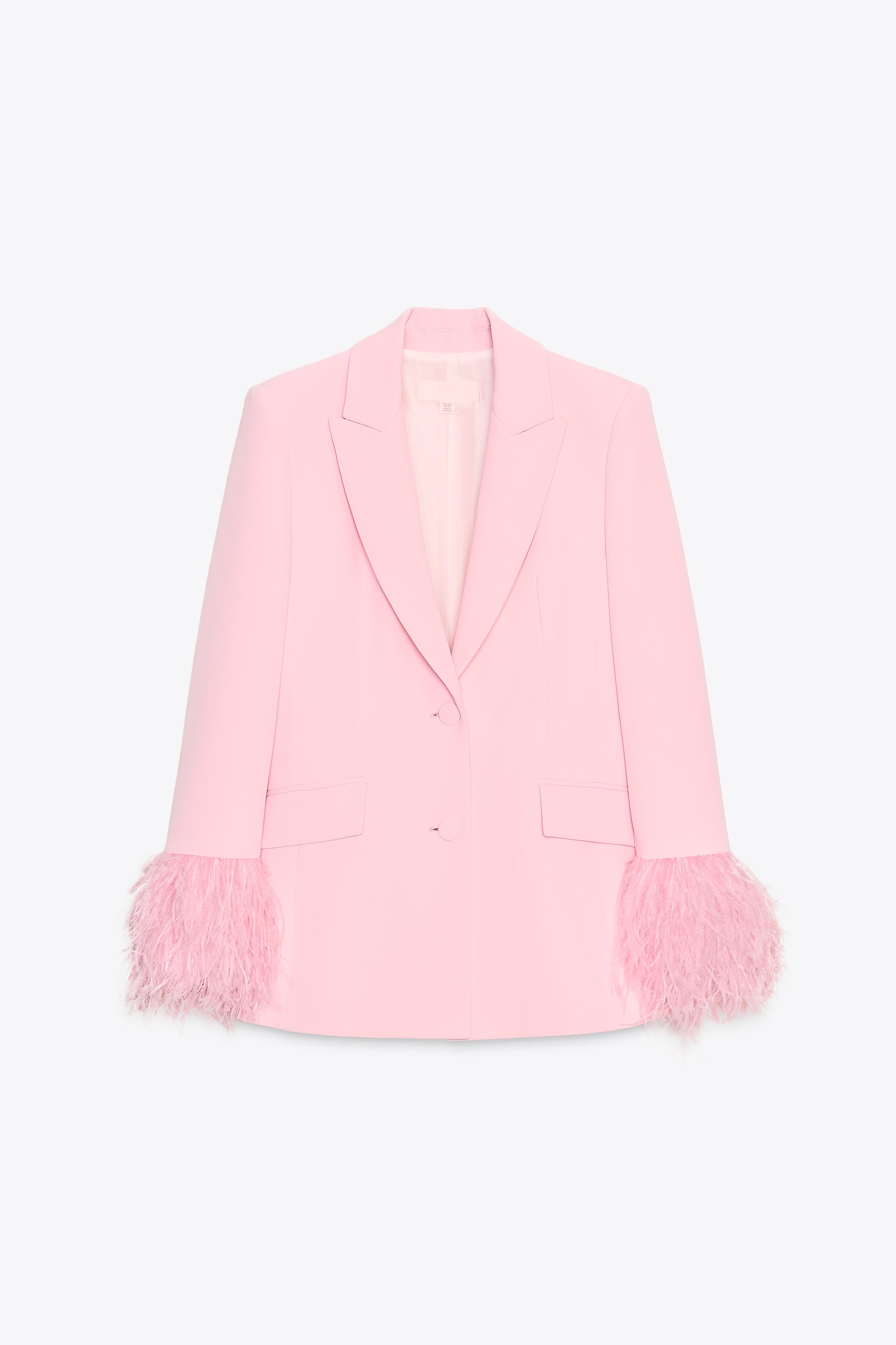 ZARA フェザーカフスブレザー 3419/324 ZARA NEW WOMAN FEATHER CUFF BLAZER JACKET PINK XS-XL 3419