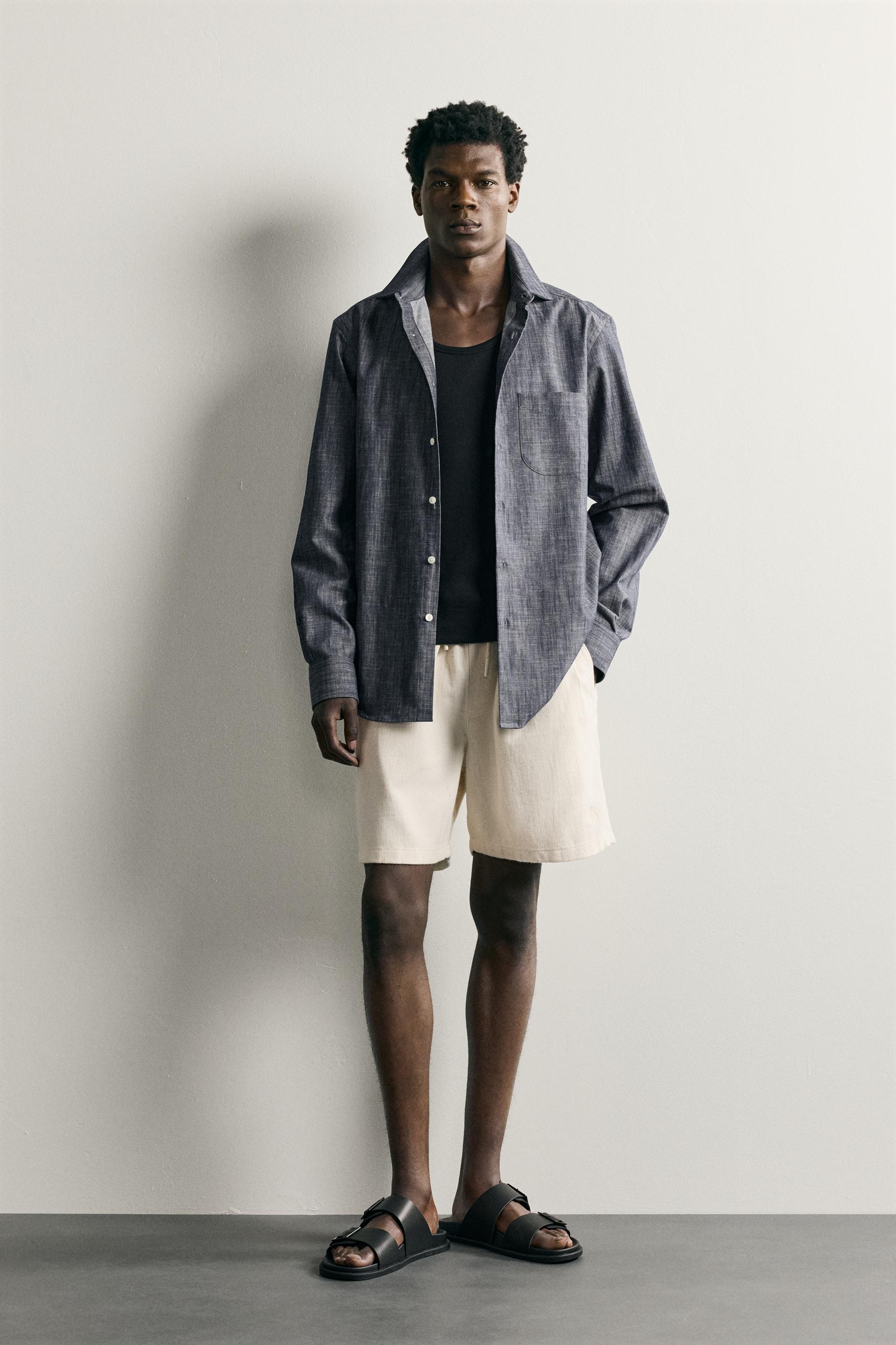 Embroidered Textured Bermuda Shorts
