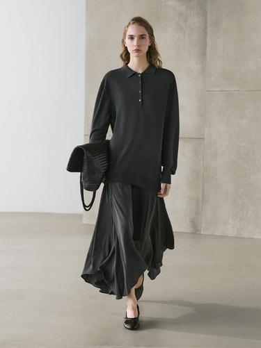 Robe polo en maille combinée - Plomb de Zara