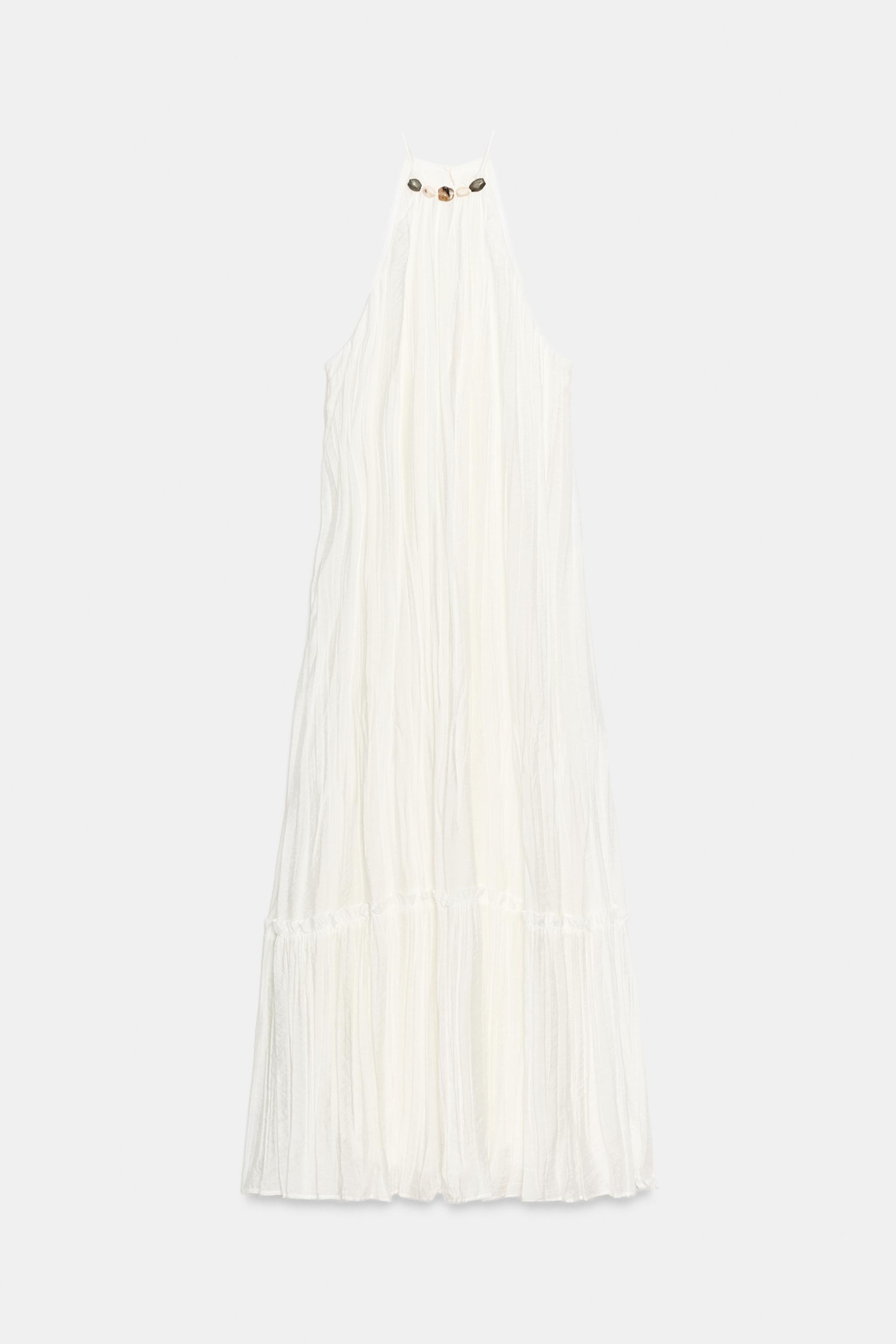 BEADED WRINKLE-EFFECT MIDI DRESS