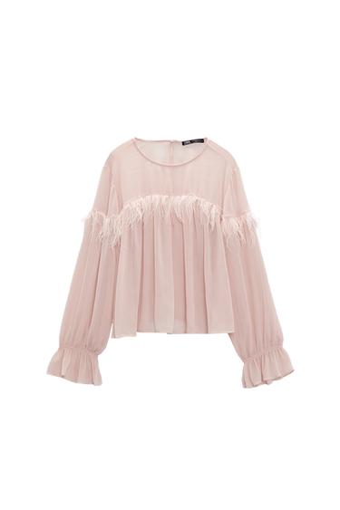 FLOWING SHIRT WITH FEATHERS
