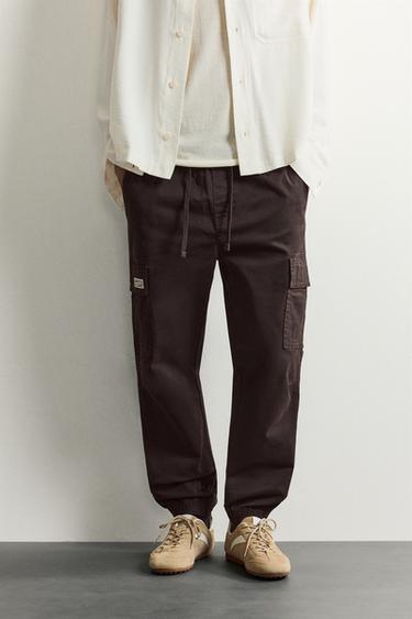 Zara SLIM FIT CARGO PANTS - Brown