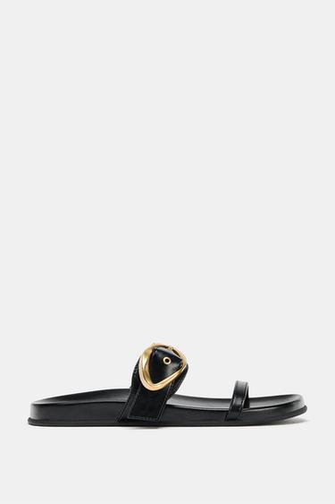 DOUBLE STRAP SANDALS WITH BUCKLE - Black by Zara