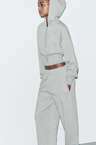 METALLIC THREAD CROP HOODIE - Grey marl by Zara