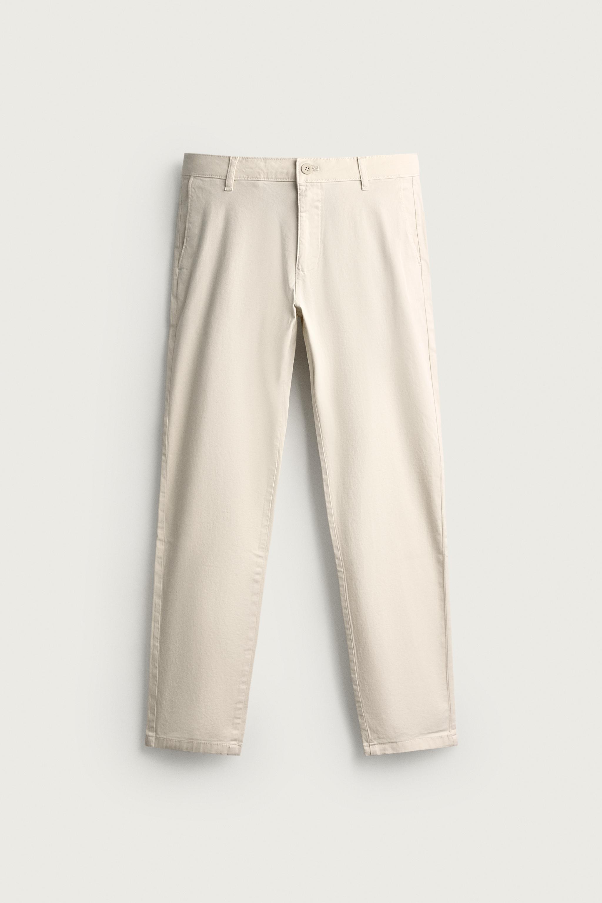 SKINNY FIT CHINO PANTS — Ecru