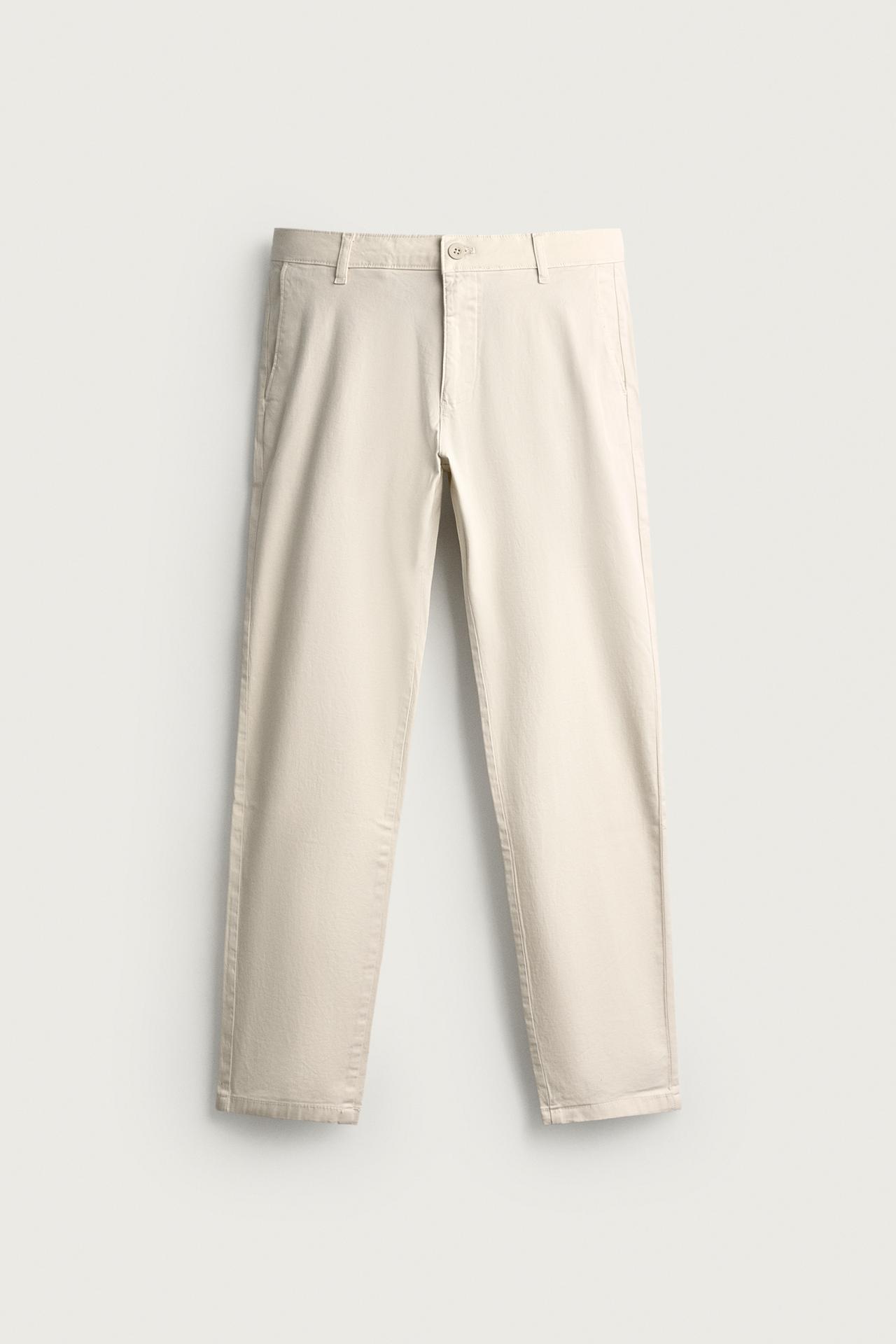 SKINNY FIT CHINO PANTS — Ecru