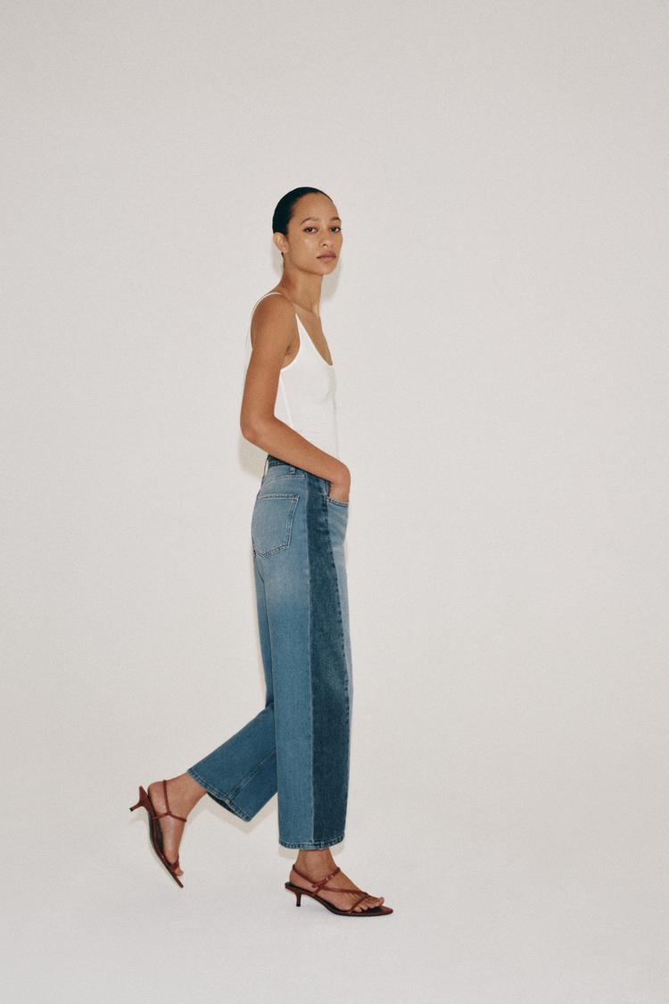 Jeans de tiro medio con parches y corte relajado hasta el tobillo ZW Collection 7