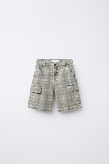 Zara PLAID SHORTS - Light khaki
