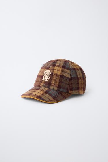 CHECK EMBROIDERED DOG WOOL CAP — Khaki 2