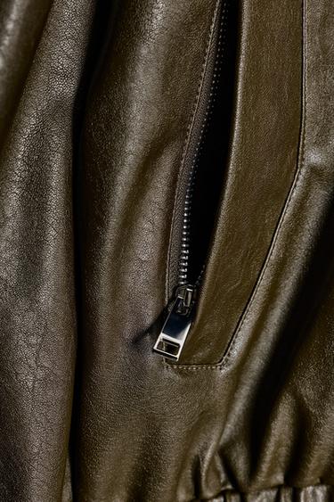 FAUX LEATHER BOMBER JACKET WITH HIGH COLLAR - Khaki by Zara - Image 10