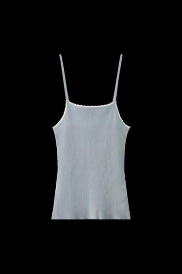 RIBBED KNIT STRAPPY TOP - Blue marl by Zara - Image 0