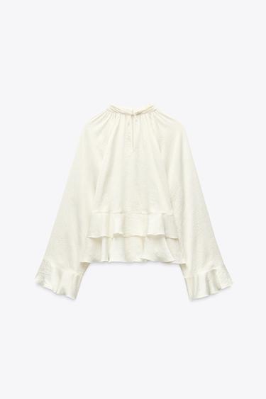 BLOUSE WITH RUFFLES - Ecru by Zara - Image 4