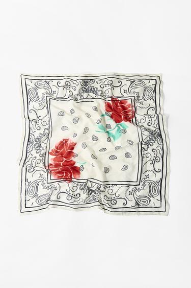 Zara PRINTED COTTON BANDANA - Ecru