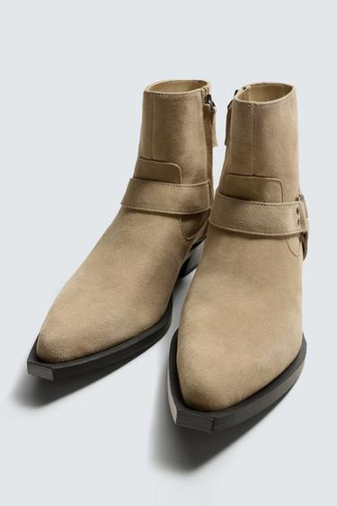 BOTTINES EN CUIR À HARNAIS - Beige de Zara - Image 4