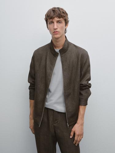 Zara Faded total look linen bomber jacket - Brown
