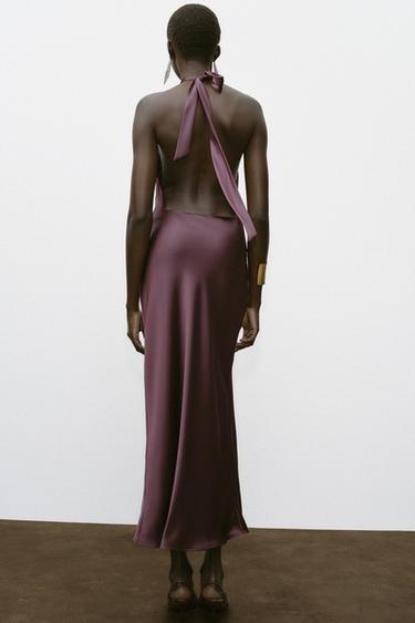 ROBE MIDI SATINÉE DOS NU - Bordeaux de Zara - Image 4