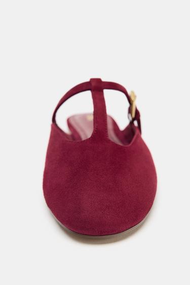 CHAUSSURES À BRIDES ARRIÈRE EN CROÛTE DE CUIR - Rouge de Zara - Image 2