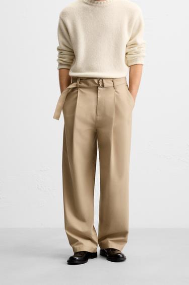 PLEATED TROUSERS WITH BELT - camel by Zara - Image 1