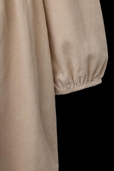 Zara EMBROIDERED FLORAL CORDUROY DRESS - Beige