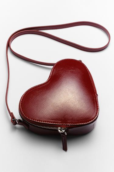 Zara HEART CROSSBODY BAG - Burgundy Red