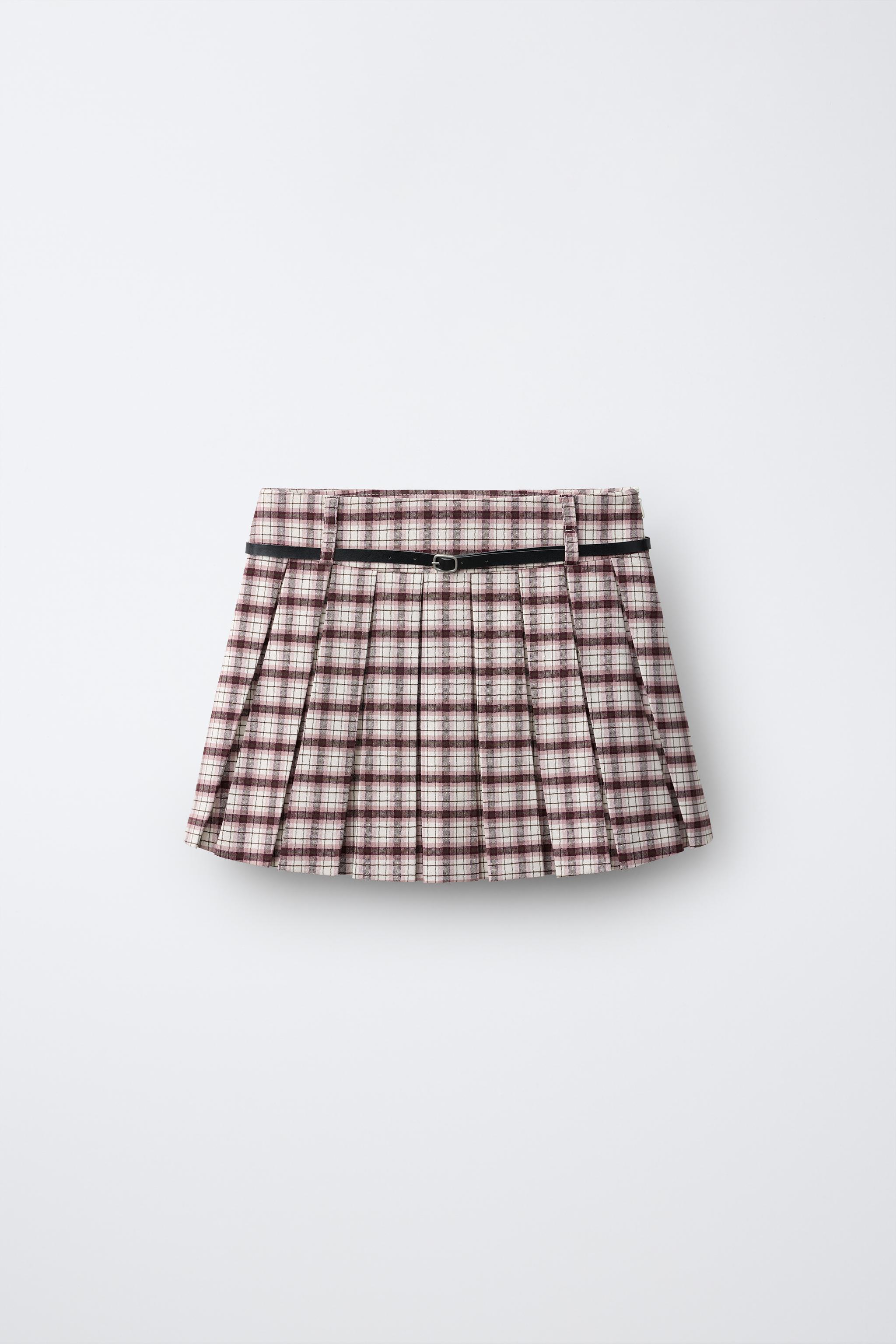 PLAID PLEATED SKORT — Pink