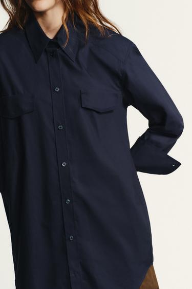 CHEMISE EN POPELINE AVEC ÉPAULETTES - Bleu marine de Zara - Image 2