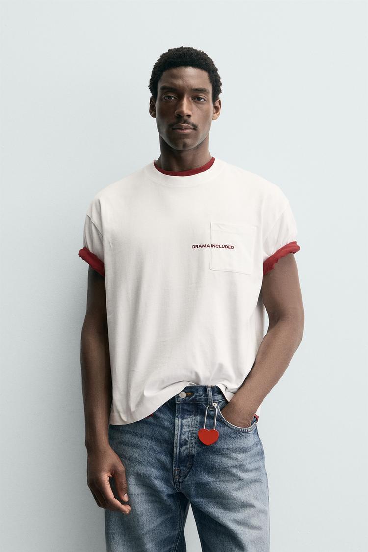 ZARA SLOGAN PRINT POCKET T-SHIRT