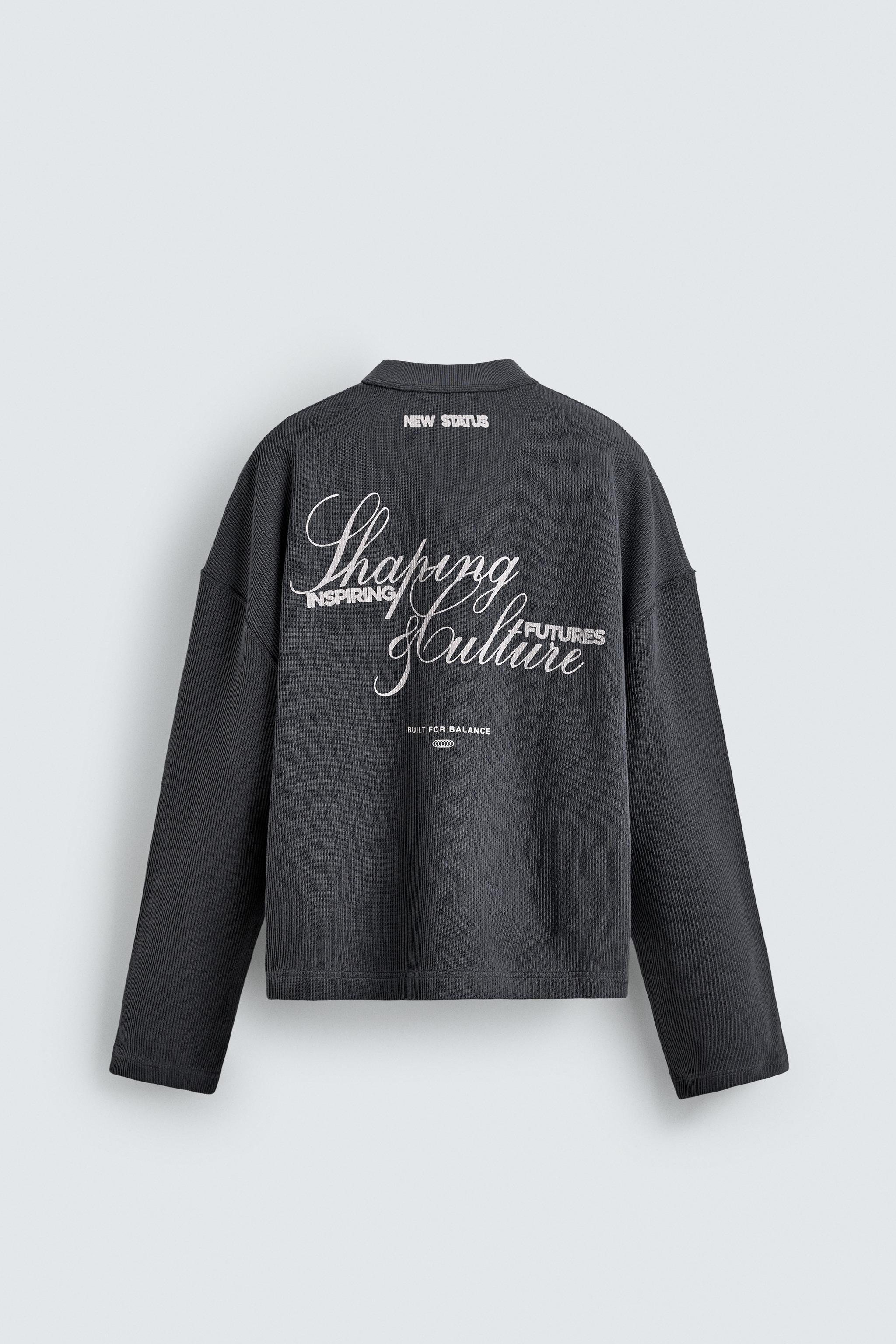 TEXTURED PRINTED TEXT SWEATSHIRT - Charcoal gray | ZARA United States