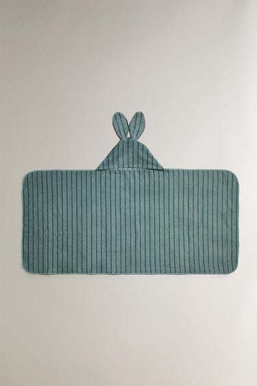 STRIPED VELOUR HOODED BATH TOWEL - Blue by Zara - Image 2