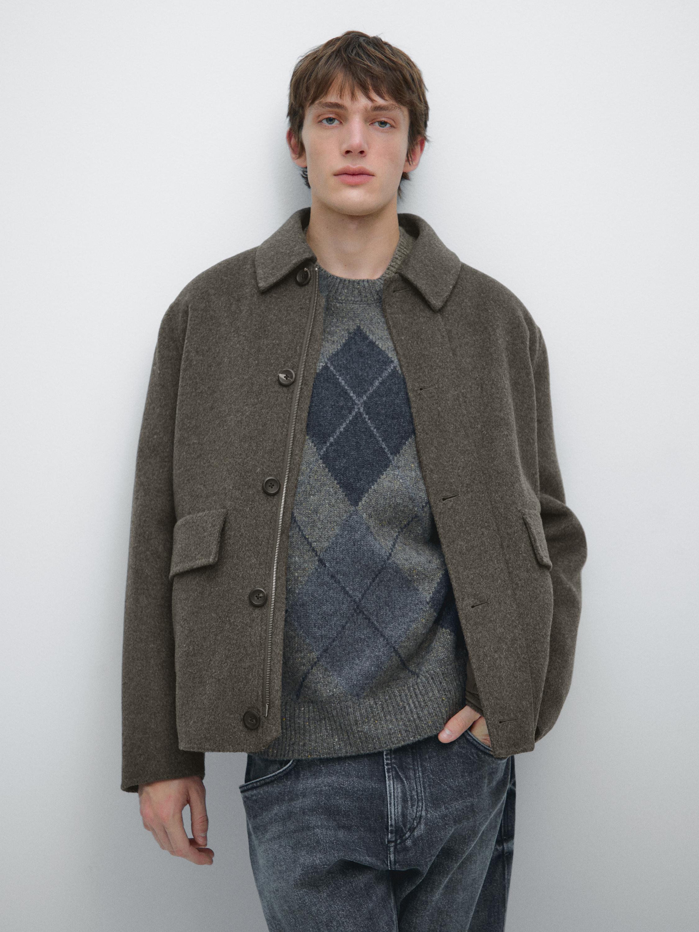 Short wool blend coat with padded lining