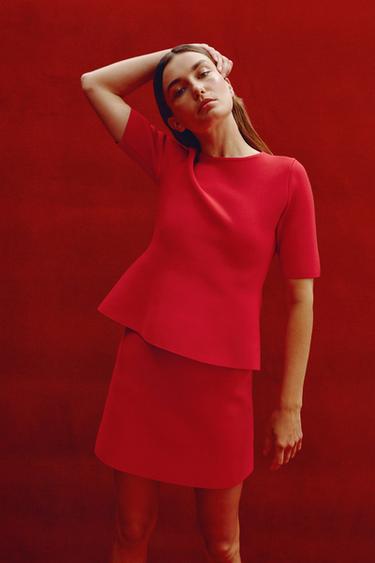 PLAIN KNIT MINI SKIRT - Red by Zara