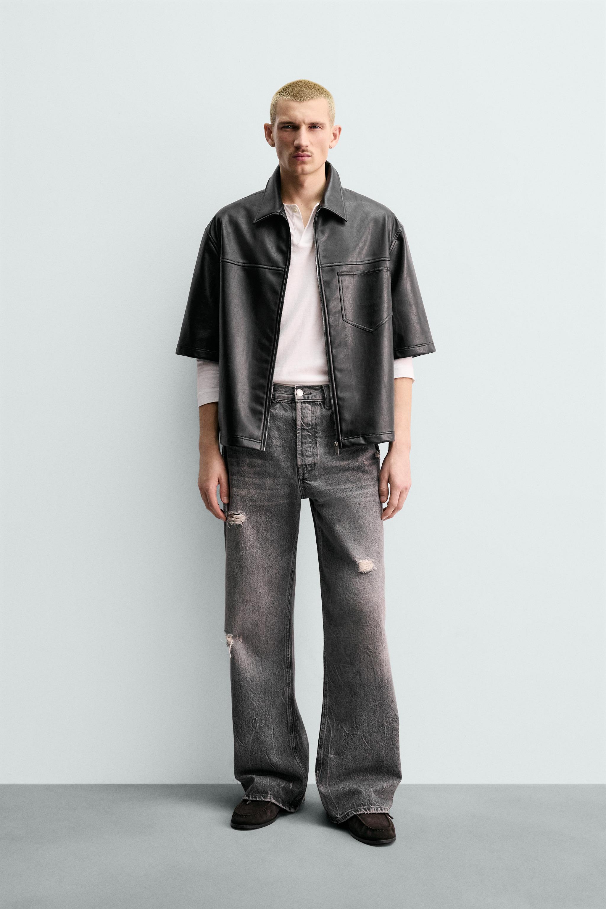 Zara RELAXED FIT FAUX LEATHER OVERSHIRT