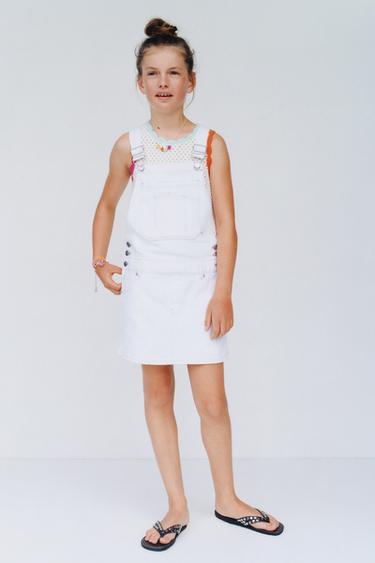 CONTRAST STITCH DENIM PINAFORE DRESS - White by Zara