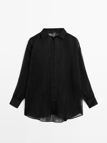 Camisa holgada larga plisada - Negro de Zara - Imagen 0