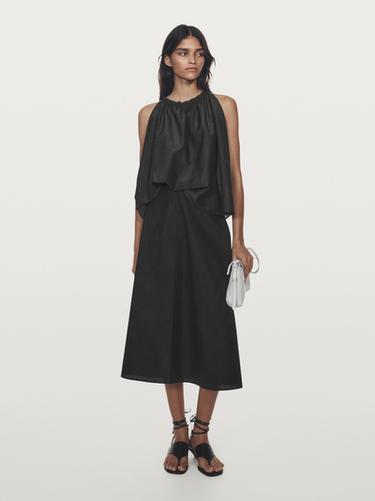 Top cuello fruncido mezcla algodón - Negro de Zara