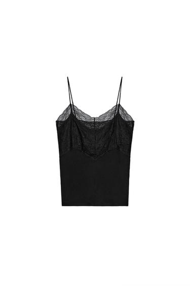 Zara 羅紋蕾絲上衣 - 黑色