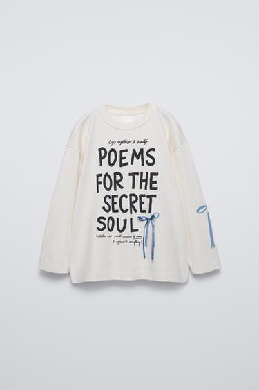 T-SHIRT WITH BOW PRINT - Oyster-white by Zara