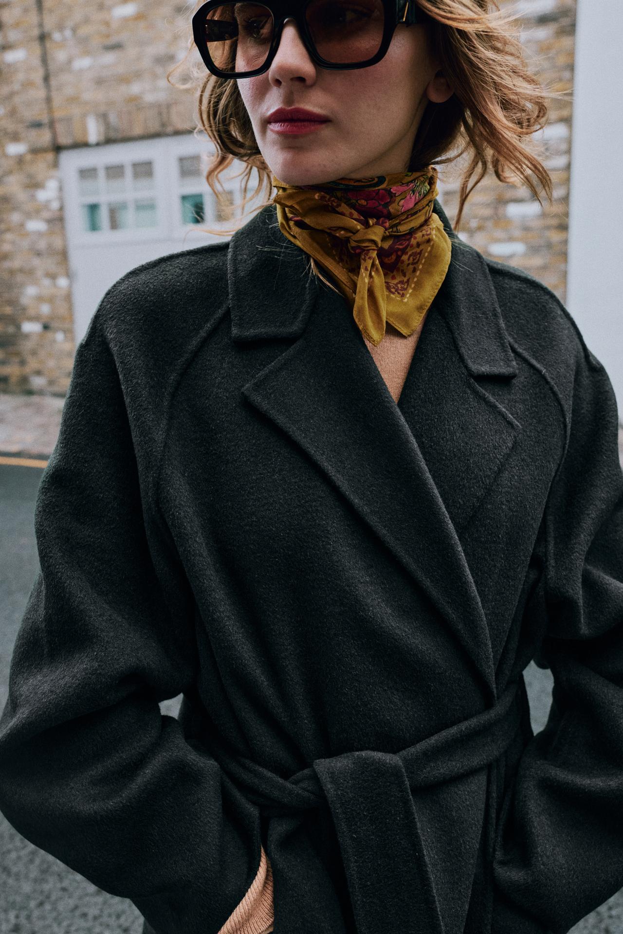 FLORAL PRINT VISCOSE SILK BLEND SCARF — Khaki